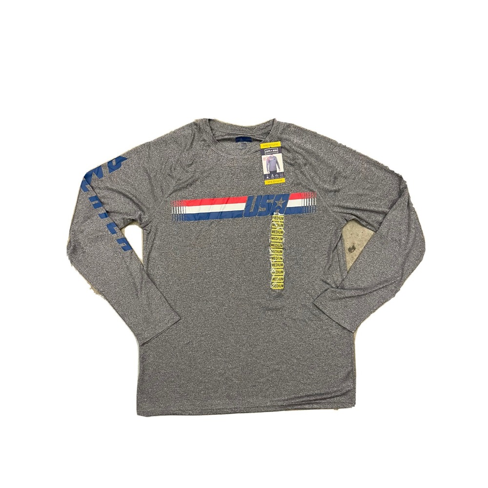 State of Mine Men's Sport Stripe USA Heather Grey Long Sleeve SMALL